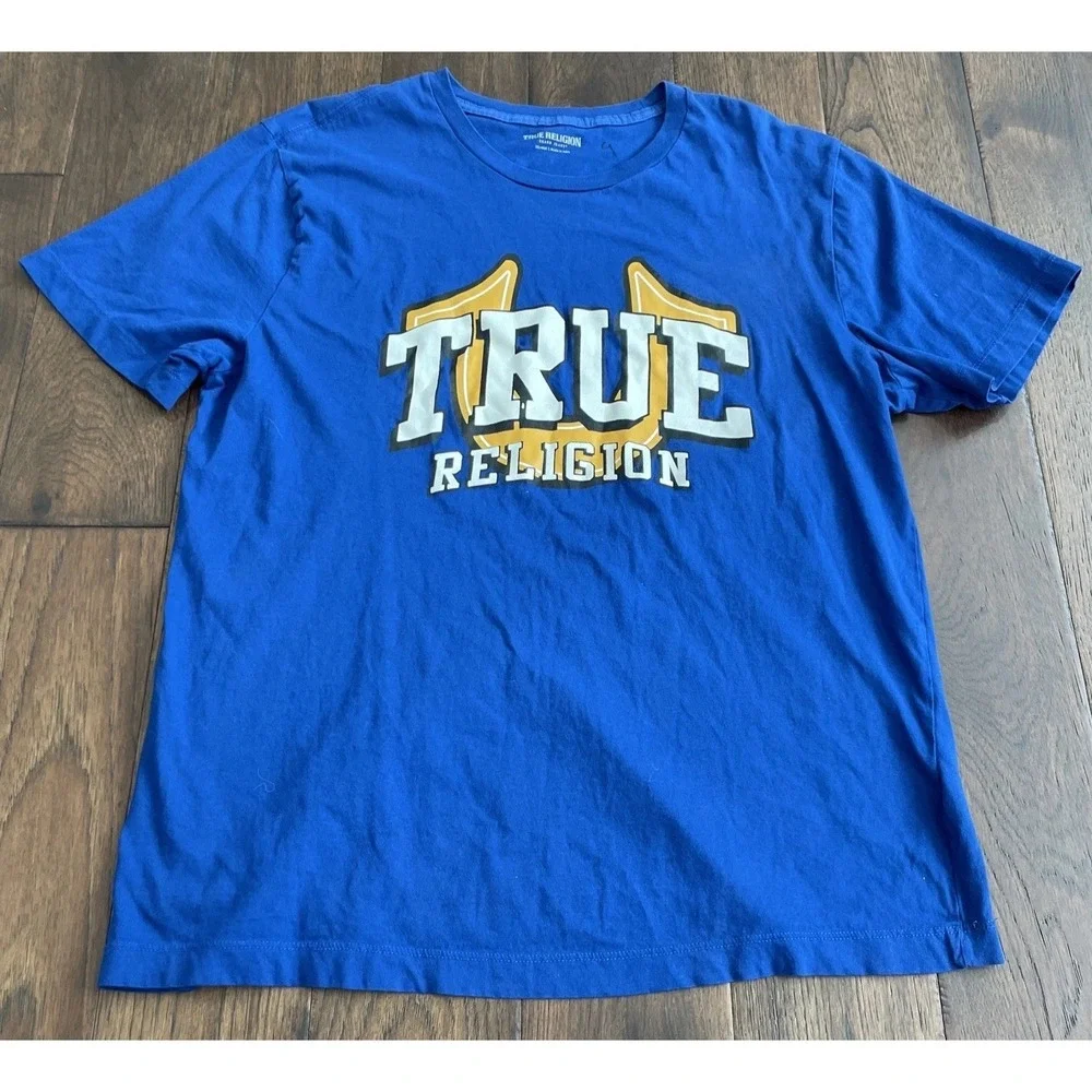 True Religion Shirt Mens Blue 2XL Short Sleeve Big Logo‎